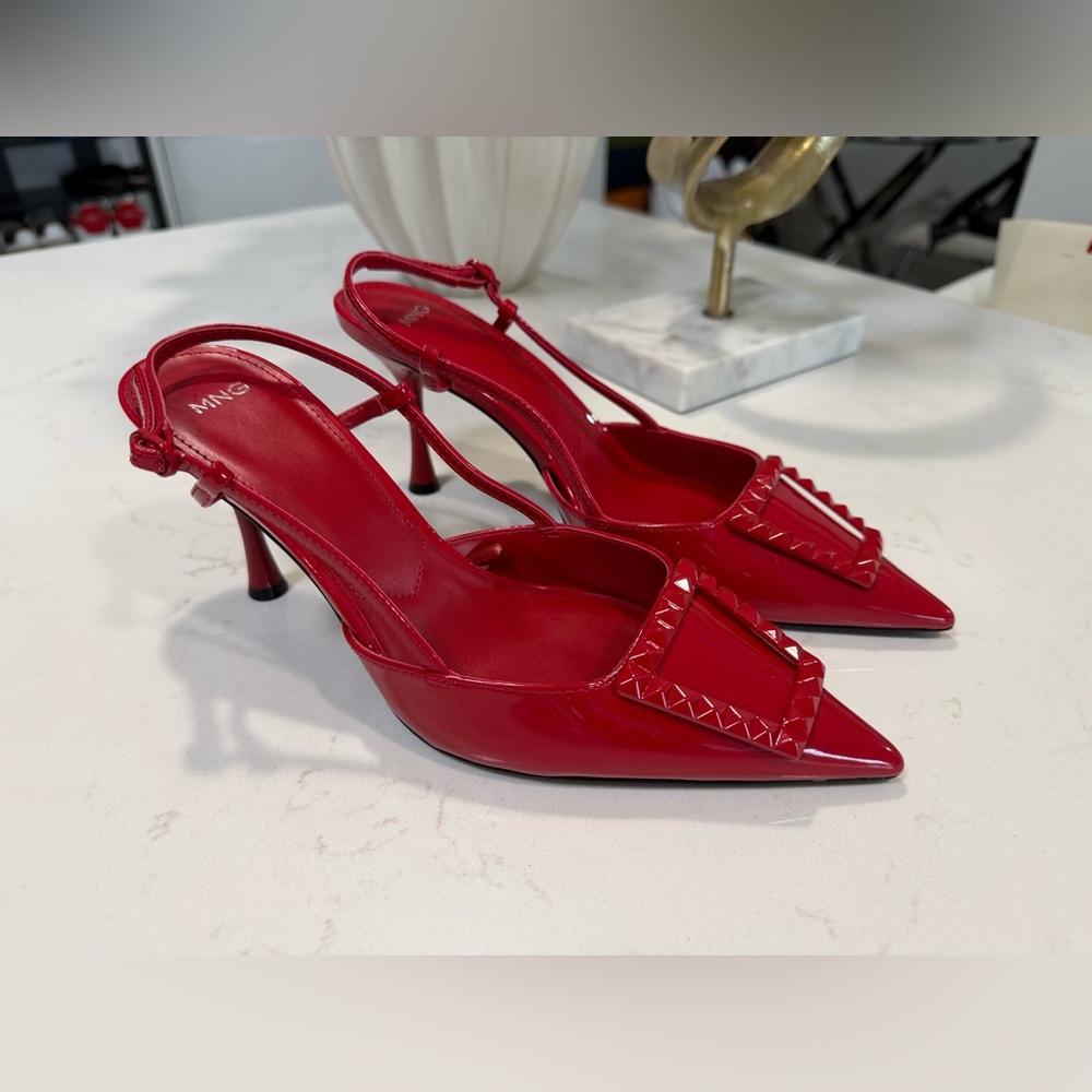 MANGO Heel Kitten-Style Shoes in Red Color, Size 37 New